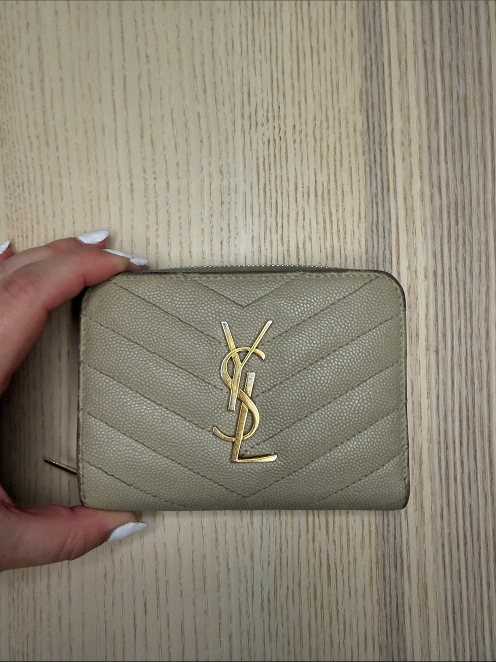Saint Laurent Quilted Tan Zip Wallet with Gold YSL Logo
